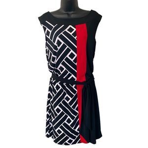 WHBM Red Black and White Geometric Dress with Tie Belt NWT size Small